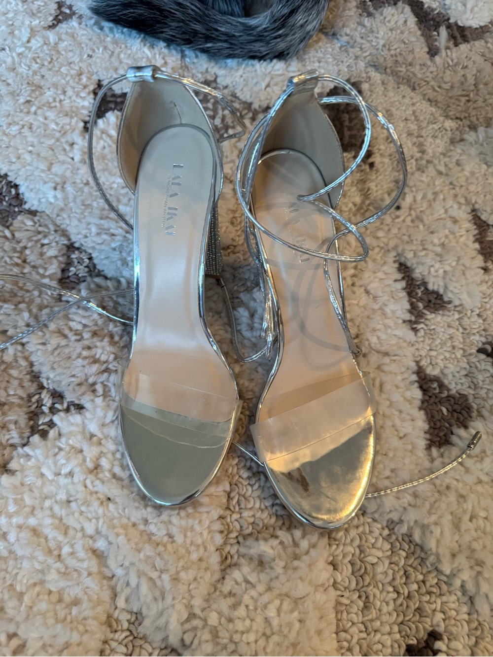 Silver Metallic Ankle-Tie Sandals